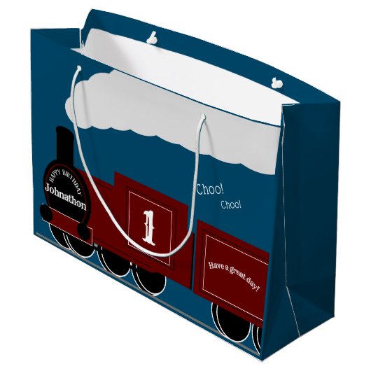 パーソナライズされた蒸気列車の誕生日 ラージペーパーバッグ (裏面アングル)