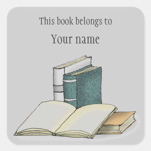 パーソナライズされた蔵書票シール スクエアシール (正面)