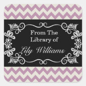 パーソナライズされた蔵書票 – 紫の山形 スクエアシール (正面)