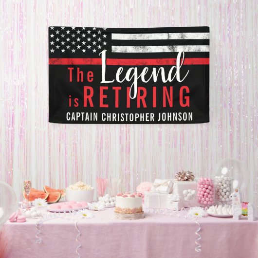 パーソナライズされた薄い赤いライン消防士引退 横断幕 (パーティー)