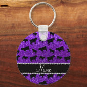 パーソナライズされた藍紫グリッター牛 キーホルダー (正面)