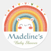 パーソナライズされた虹のベビーシャワー招待状シール ラウンドシール (正面)
