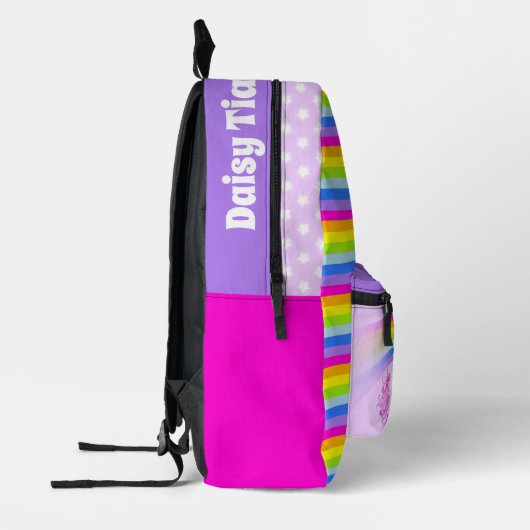 パーソナライズされた虹の一角紫色のピンクの子供 プリントバックパック (左)