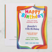 パーソナライズされた虹の波の誕生日カード 招待状 (正面/裏面)