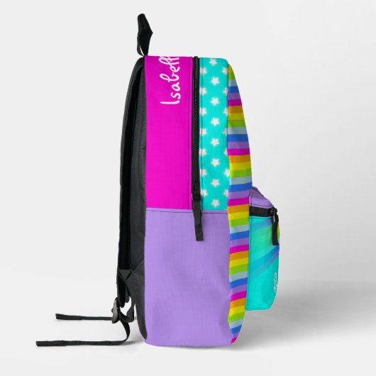 パーソナライズされた虹アクアパープルキッズスクール プリントバックパック (左)