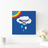 パーソナライズされた虹、雲、雨 スクエア壁時計 (ホーム)