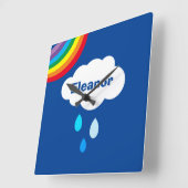 パーソナライズされた虹、雲、雨 スクエア壁時計 (傾斜)