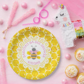 パーソナライズされた蜂蜜と蜂の赤ちゃんシャワーピンクボウ ペーパープレート (パーティー)