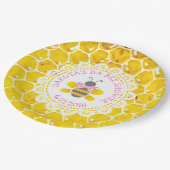 パーソナライズされた蜂蜜と蜂の赤ちゃんシャワーピンクボウ ペーパープレート (アングル)