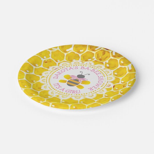 パーソナライズされた蜂蜜と蜂の赤ちゃんシャワー女の子 ペーパープレート (アングル)