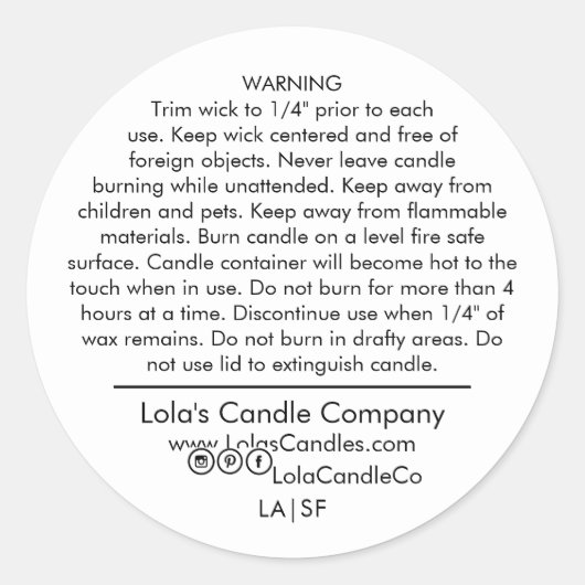 パーソナライズされた蝋燭警告ラベルのシール ラウンドシール (正面)