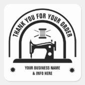 パーソナライズされた裁縫白黒 スクエアシール (正面)