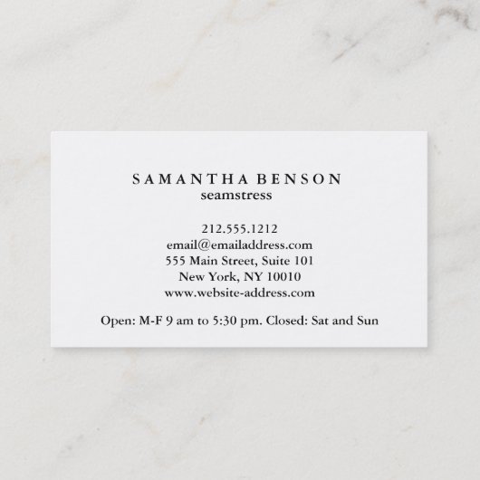 パーソナライズされた裁縫針糸のシームストレス 名刺 (裏面)