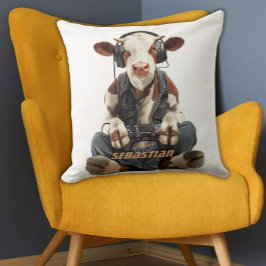 パーソナライズされた装飾用クッションゲーマー子供へ牛 クッション