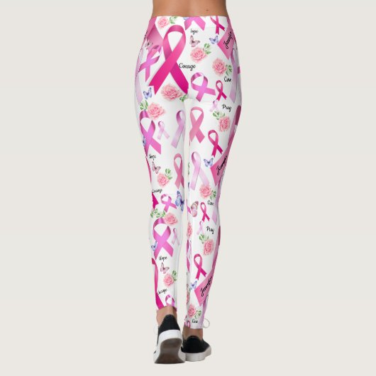 パーソナライズされた言葉の名前ピンクリボン乳がん レギンス (裏面)