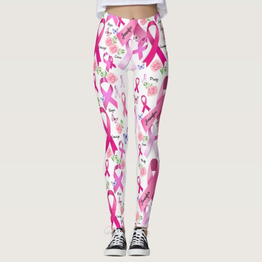 パーソナライズされた言葉の名前ピンクリボン乳がん レギンス (正面)