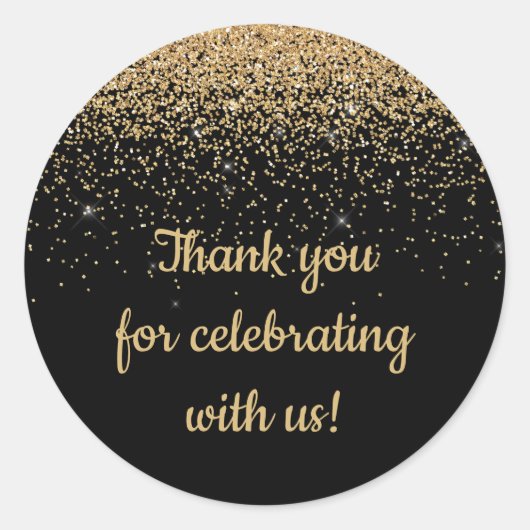 パーソナライズされた記念日パーティーのお土産 ブラック&ゴールド ラウンドシール (正面)