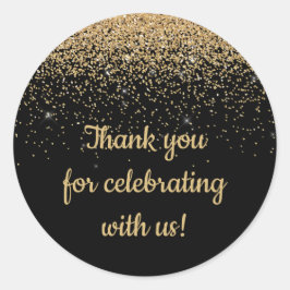 パーソナライズされた記念日パーティーのお土産 ブラック＆ゴールド ラウンドシール