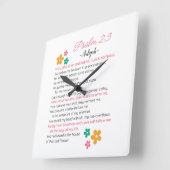 パーソナライズされた詩編23-NIVバイブル聖なる書物、 経典花 スクエア壁時計 (傾斜)