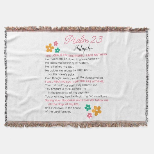 パーソナライズされた詩編23-NIVバイブル聖なる書物、 経典花 スローブランケット (正面)