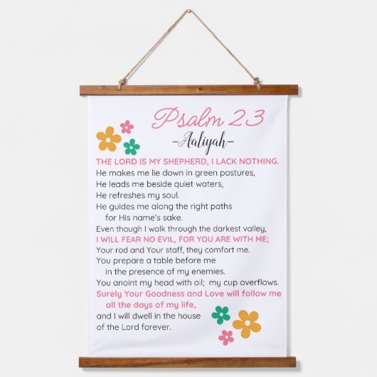 パーソナライズされた詩編23-NIVバイブル聖なる書物、 経典花 吊り下げ型タペストリー (正面)