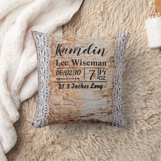 パーソナライズされた誕生ピローの国の納屋の木のレースt クッション (ブランケット)