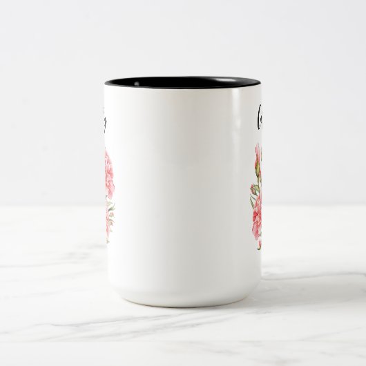 パーソナライズされた誕生フラワーマグ – 名前をカスタムするフローラ ツートーンマグカップ (中央)