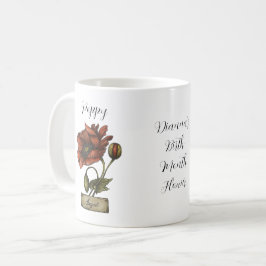 パーソナライズされた誕生フラワー威厳がある誕生日ポピー コーヒーマグカップ