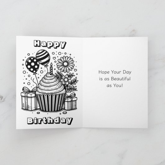 パーソナライズされた誕生日とカラーリングページ カード (内部)