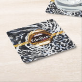 パーソナライズされた誕生日の贈り結婚物 スクエアペーパーコースター (アングル)