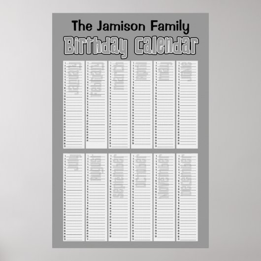 パーソナライズされた誕生日カレンダー ポスター (正面)