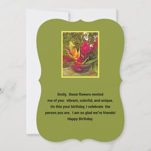 パーソナライズされた誕生日カード鮮やか/熱帯花 (裏面)