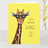 パーソナライズされた誕生日カード – 'ステイカッコいい'キリン カード (黄色い花)
