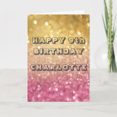 パーソナライズされた誕生日カード – 金ゴールドピンクグリッター カード (正面)