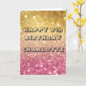 パーソナライズされた誕生日カード – 金ゴールドピンクグリッター カード (黄色い花)