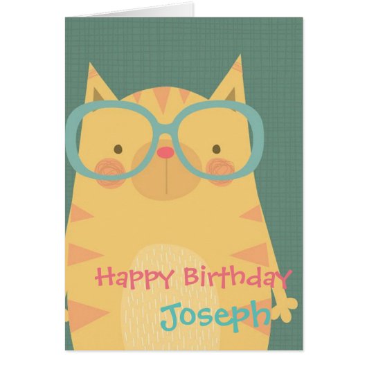 パーソナライズされた誕生日カード – Cartoon Cat (正面)