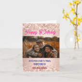 パーソナライズされた誕生日バラ金ゴールド写真 カード (黄色い花)