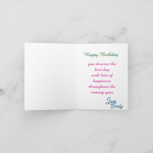 パーソナライズされた誕生日バラ金ゴールド大理石写真 カード (内部)