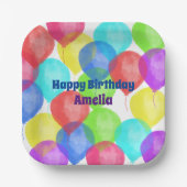パーソナライズされた誕生日バルーンパーティー ペーパープレート (正面)