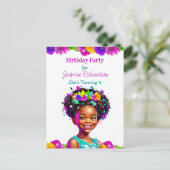 パーソナライズされた誕生日パーティーアフリカンアメリカン・ガール インビテーションポストカード (スタンド正面)