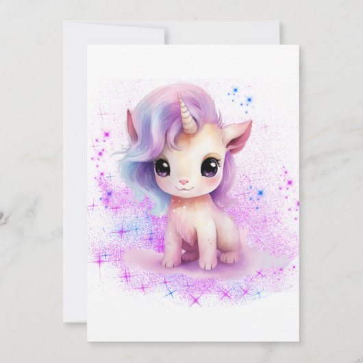 パーソナライズされた誕生日ピンクと紫のユニコーン サンキューカード (裏面)