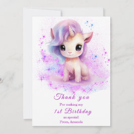 パーソナライズされた誕生日ピンクと紫のユニコーン サンキューカード