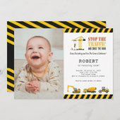 パーソナライズされた誕生日フォト建築トラック 招待状 (正面/裏面)