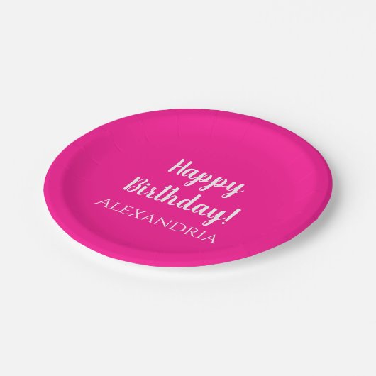 パーソナライズされた誕生日ホットピンクパーティー ペーパープレート (アングル)