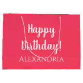 パーソナライズされた誕生日モダンピンクパーティー ラージペーパーバッグ (裏面)