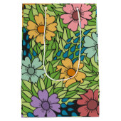 パーソナライズされた誕生日レトロ数々の花色 ミディアムペーパーバッグ (裏面)