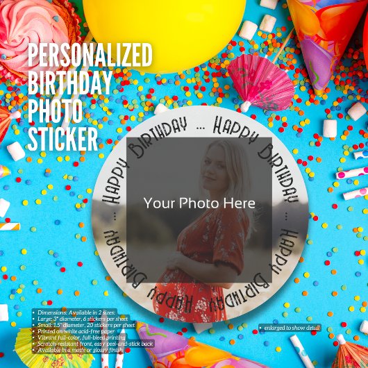 パーソナライズされた誕生日写真シール ラウンドシール