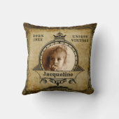 パーソナライズされた誕生日写真テンプレートヴィンテージレトロ クッション (裏面)