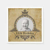 パーソナライズされた誕生日写真テンプレートヴィンテージレトロ スタンダードカクテルナプキン (正面)