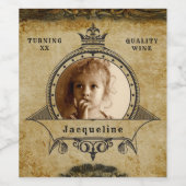 パーソナライズされた誕生日写真テンプレートヴィンテージレトロ ワインラベル (シングルラベル)